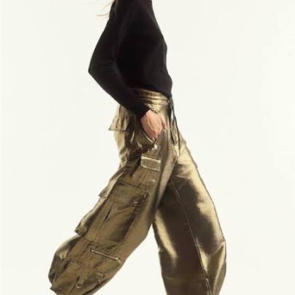CYNTHIA ROWLEY METALLIC GOLD CARGO PANT